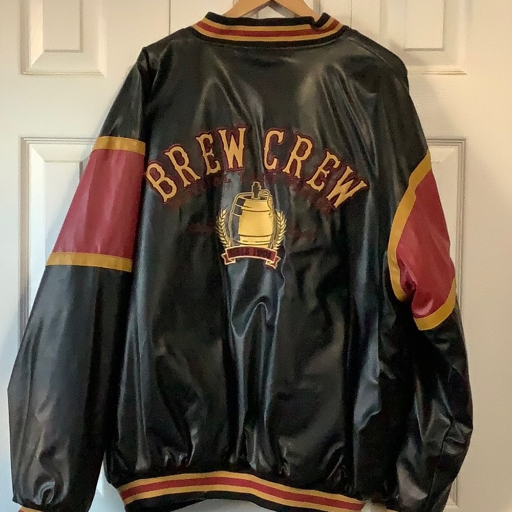 Faux leather jacket with striped banded cuffs and waistband. XXL